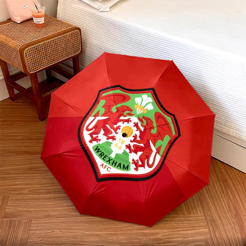 Wrexham AFC pattern, automatic folding umbrella, portable and foldable design, 8 ribs, a Christmas or birthday gift.