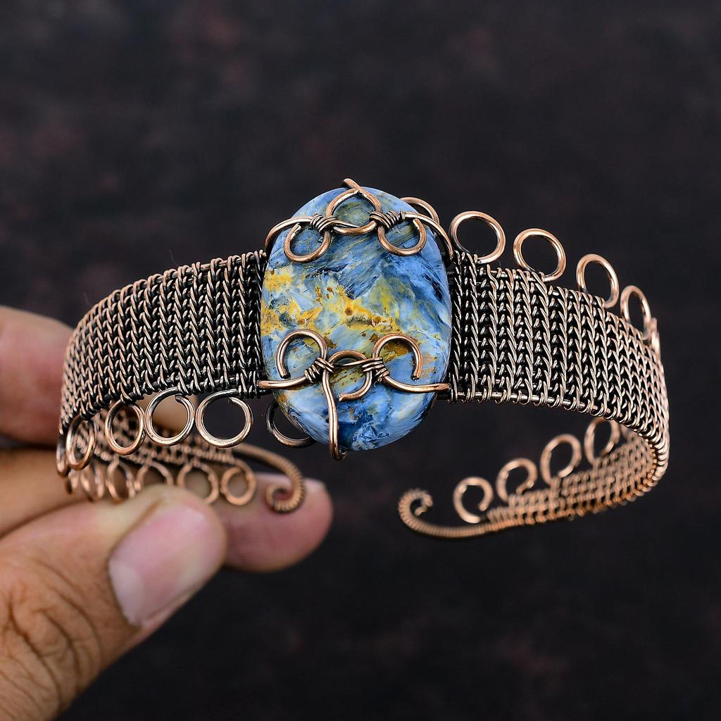 Pietersite Cuff Bracelet Copper Wire Wrapped Bangle Handmade Gemstone Jewelry Unique Adjustable Bangle Copper Wire Wrap Jewelry Gift For Mom