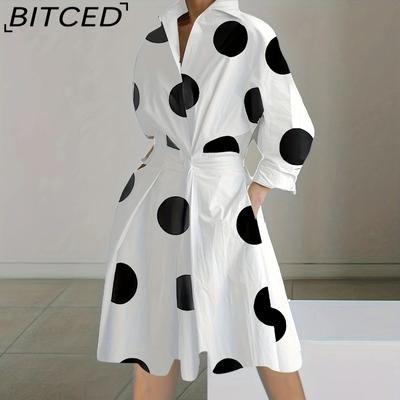 Осенняя мода длинные рукава V-образный вырез принт миди платья для женщин