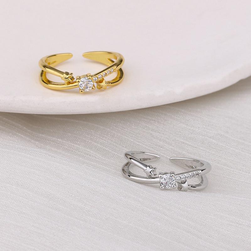 Изысканное Стильное И Медное Геометрическое Кольцо С Циркониевыми Кристаллами Регулируемый Стиль Открытия Корейское