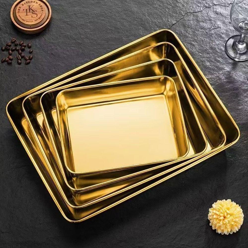 Gold Silver Multi-sizes Tray Stainless Steel Storage Tray Practical Towel Tray for Restaurants