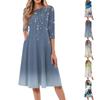 Women's Casual Fashion Round Neck Three Quarter Sleeve Print Midi Dress