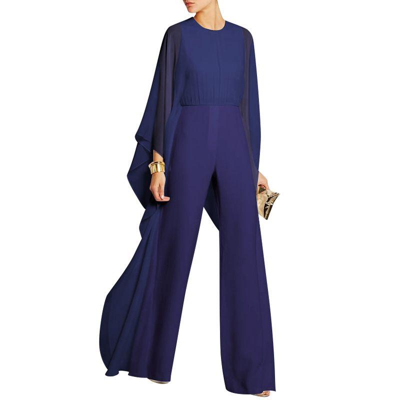 Elegant Women Splicing O-neck Pullover Jumpsuit With Batwing Long Sleeves And High Waist Zipper
