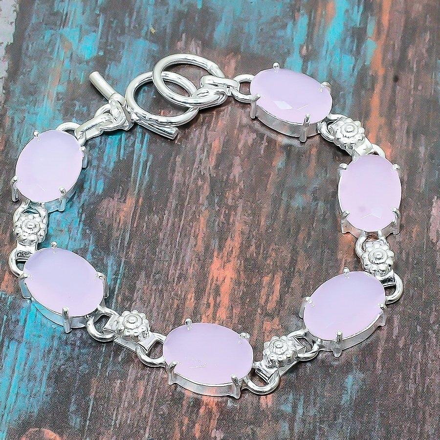Браслет ручной работы из стерлингового серебра 925 пробы с розовым халцедоном для женщин