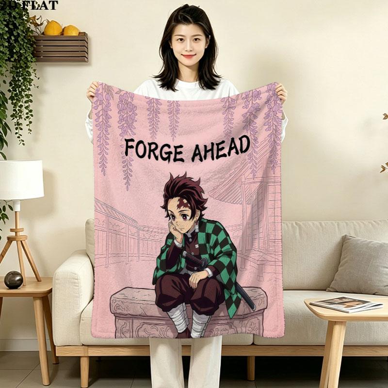 1PC Demon Slayer Patterned Flannel Blanket Suitable For All Seasons For Home Decor Warmth And Comfort Gifts Holiday Present