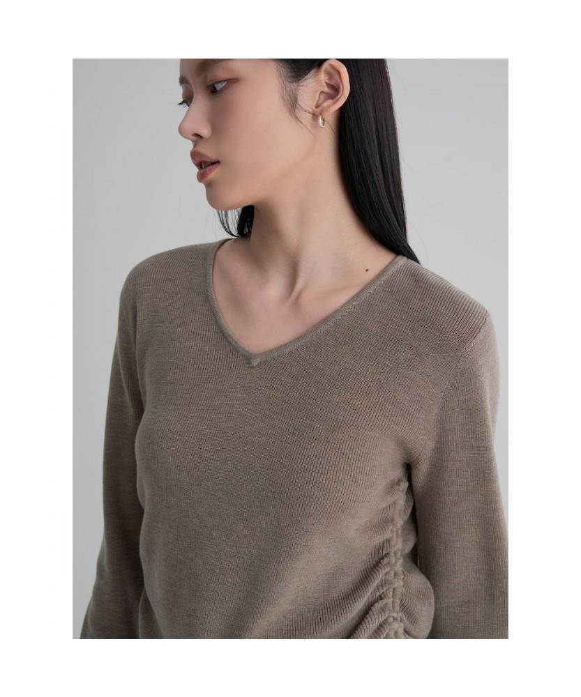 8SECONDS Side Shirred Strap V-Neck Pullover Brown
