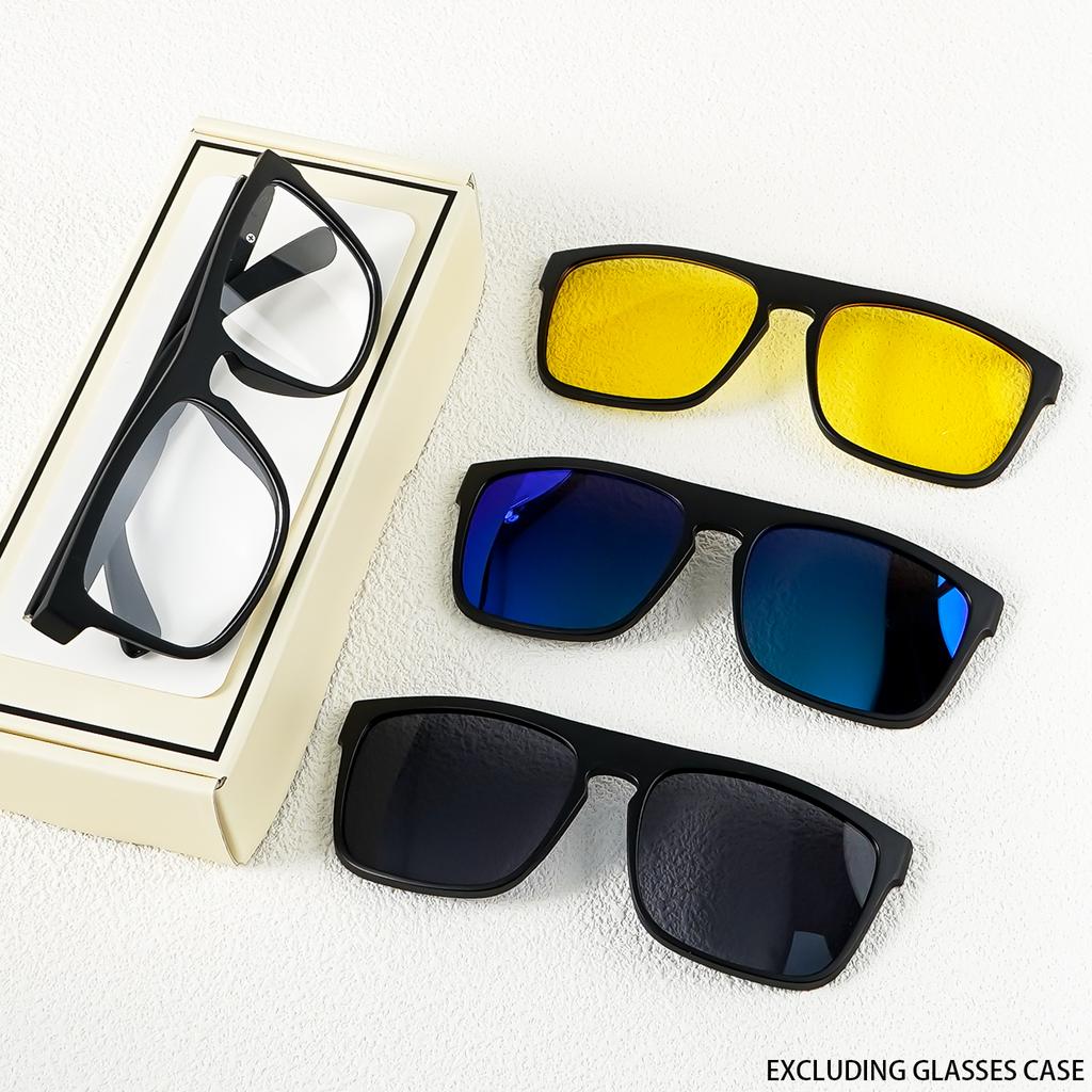 A New Set Of Magnetic Clip-On Design Fashion Glasses 1 Frame And 3 Interchangeable Lenses Perfect For Everyday Use And Party