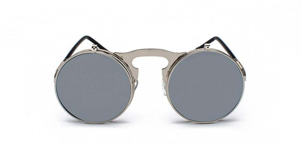 Солнцезащитные очки в стиле стимпанк, круглые очки, классические, модные, стильные, откидные, с полной оправой (Серебристо-серый)