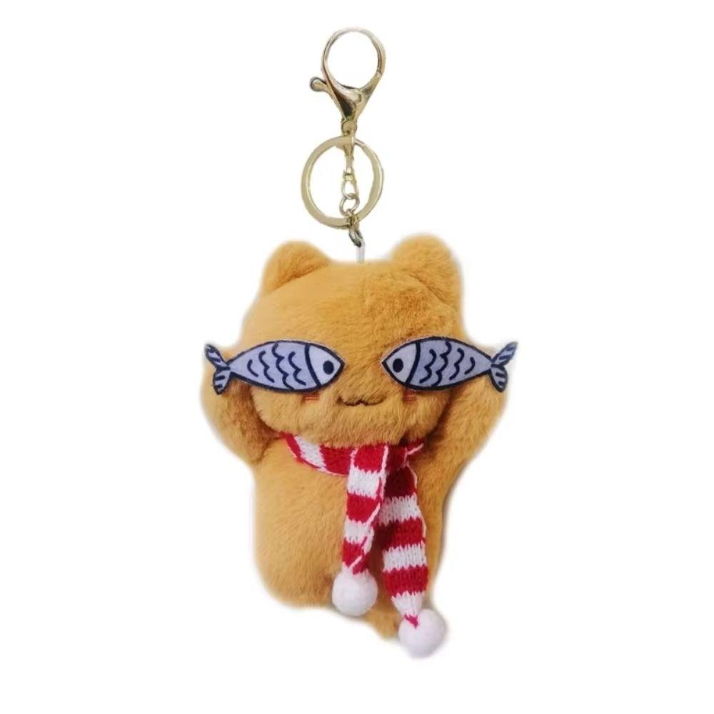 With Fish Eyes Finely Sewn Cat Keychain Cartoon Anime Fish Cat Pendant  Female