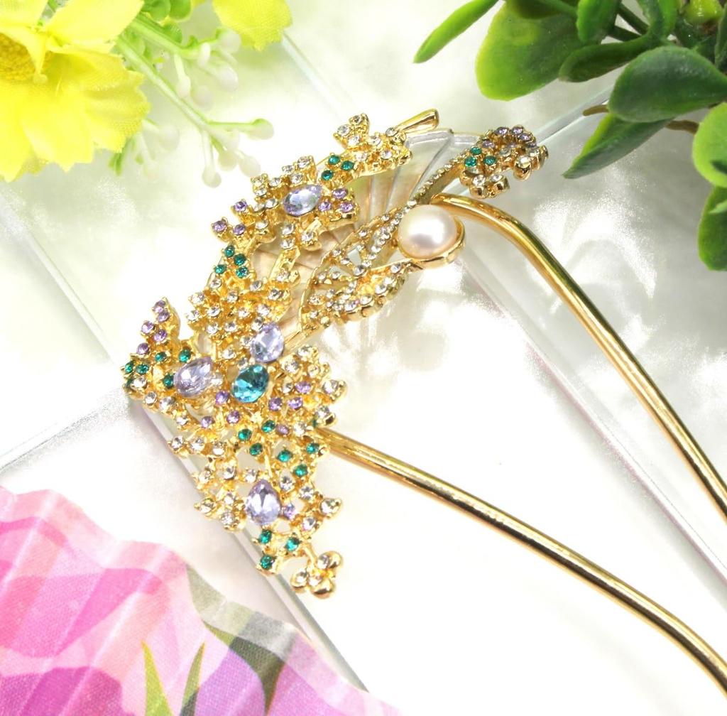 Kanzashi Hair Ornament for Japanese Formal Hair Cherry Gold [MiaoMiao] Clothing, Yukata, U-shaped, Kimono, Accessory, Pearl, Metal, Antique, Blossom,