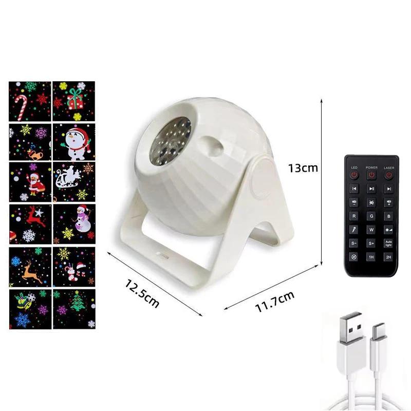 Рождественский светодиодный проектор с 16 мультяшными узорами, USB, вращающийся на 360° светильник-снеговик для праздничного украшения дома, сада, вечеринки