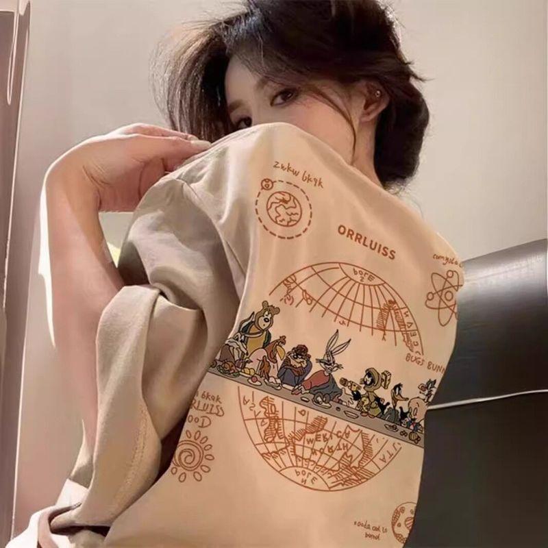 American Retro Short-Sleeved T-Shirt for Women, Summer Ins Trendy Pure Cotton Hong Kong Style Chic Large Size Loose Design Niche Top