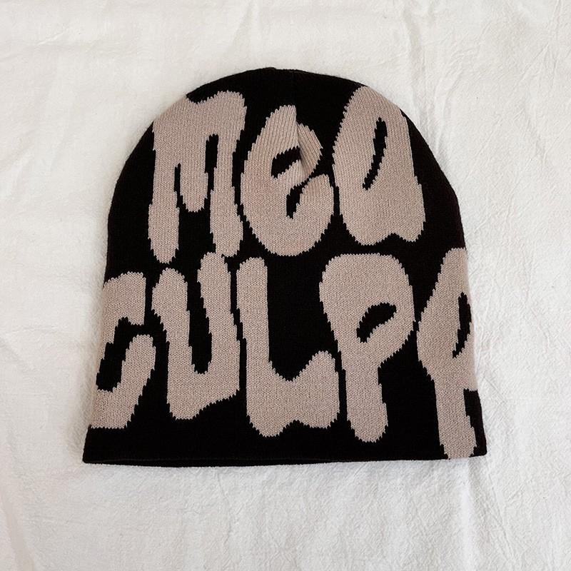 Fashion Versatile Knit Beanie Winter Warm Jacquard Cap Streetwear Letter Cold Hat