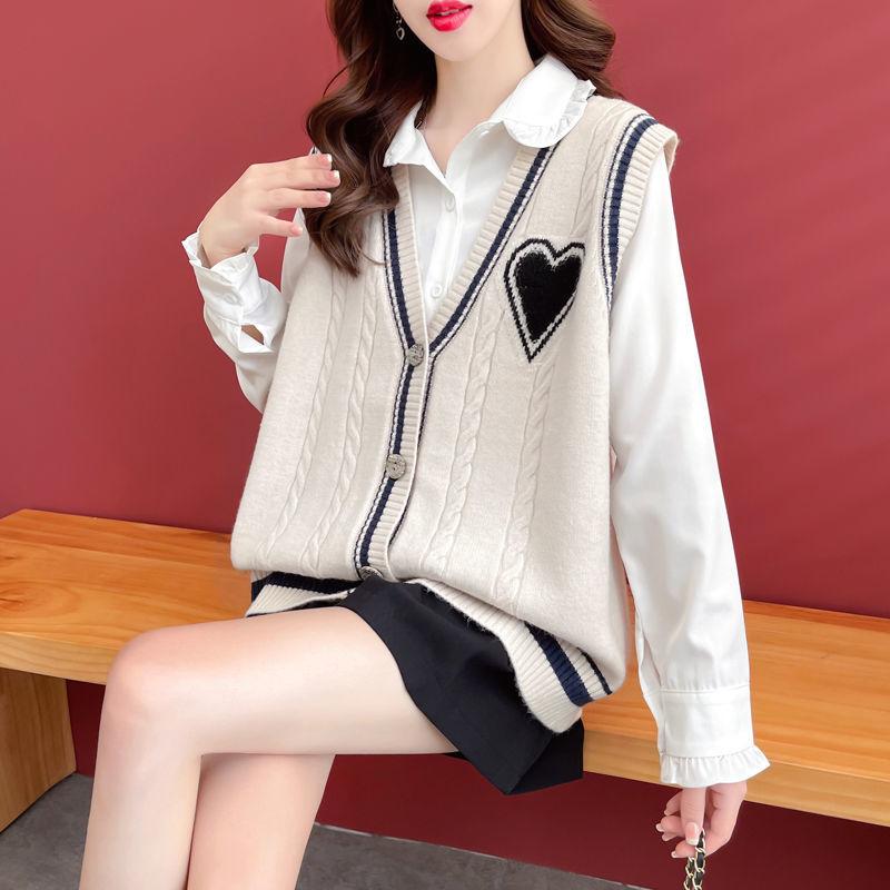 Woolen Knitting Vest for Women Early Autumn 2023 Loose College Style Fried Dough Twists Over Cardigan Sweater Vest Female Tops