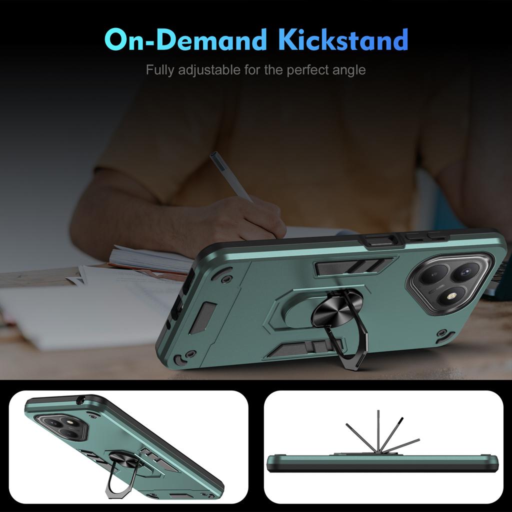 For TECNO Pova 7 4G Case PC+TPU Drop Defend Phone Cover with Ring Kickstand