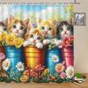 Милые кошки Шторки для душа Забавные животные Весенние ромашки Цветочные растения Питомцы Китти Узор Печать Декор для ванной комнаты Полиэстер