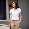Женская блузка в корейском стиле с белыми оборками - Профессиональный приталенный летний топ с коротким рукавом