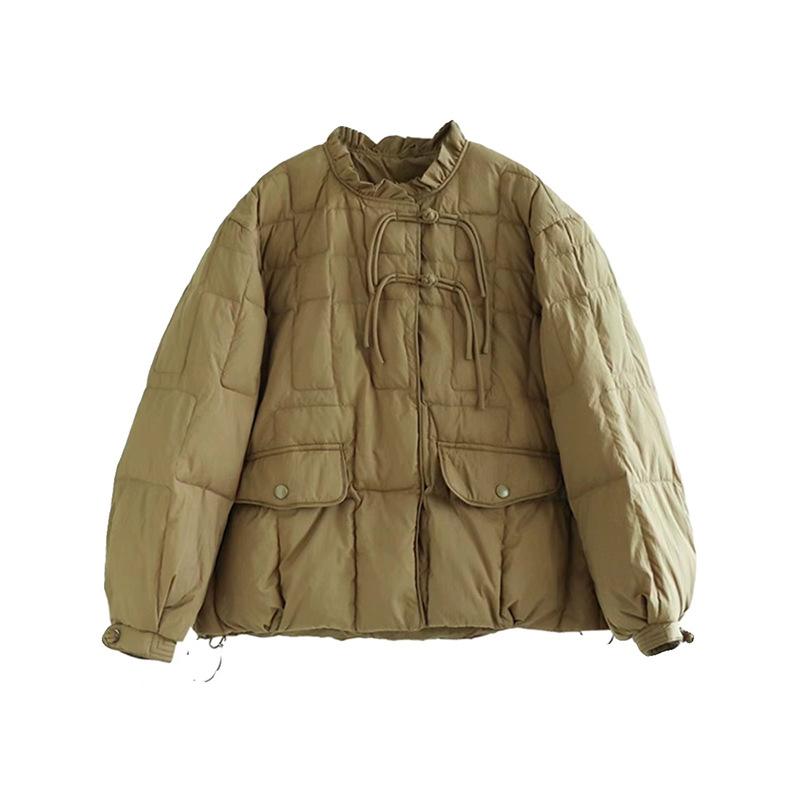 Белый утиный пух, новый китайский пуховик с грибковой кромкой, женская зимняя мода 2024 года, теплая куртка с пряжкой в стиле ретро