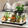 Plastic Fish Tank Small Betta Fish Tank with Hanging Basket Household Aquarium Turtle Tank Kit for Turtles Crabs Fishes Amphibians Reptiles