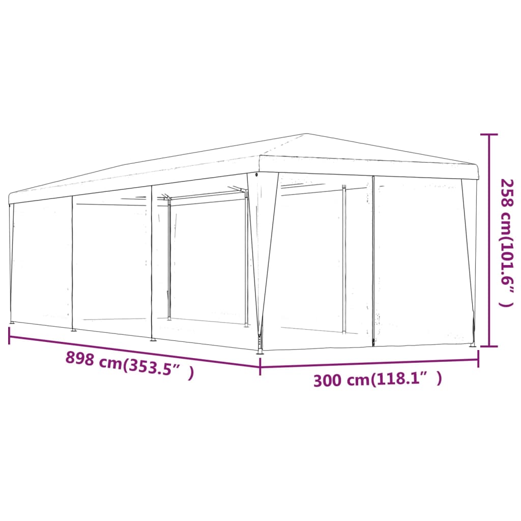 Party Tent with 8 Mesh Side Walls Blue 3x9 m HDPE
