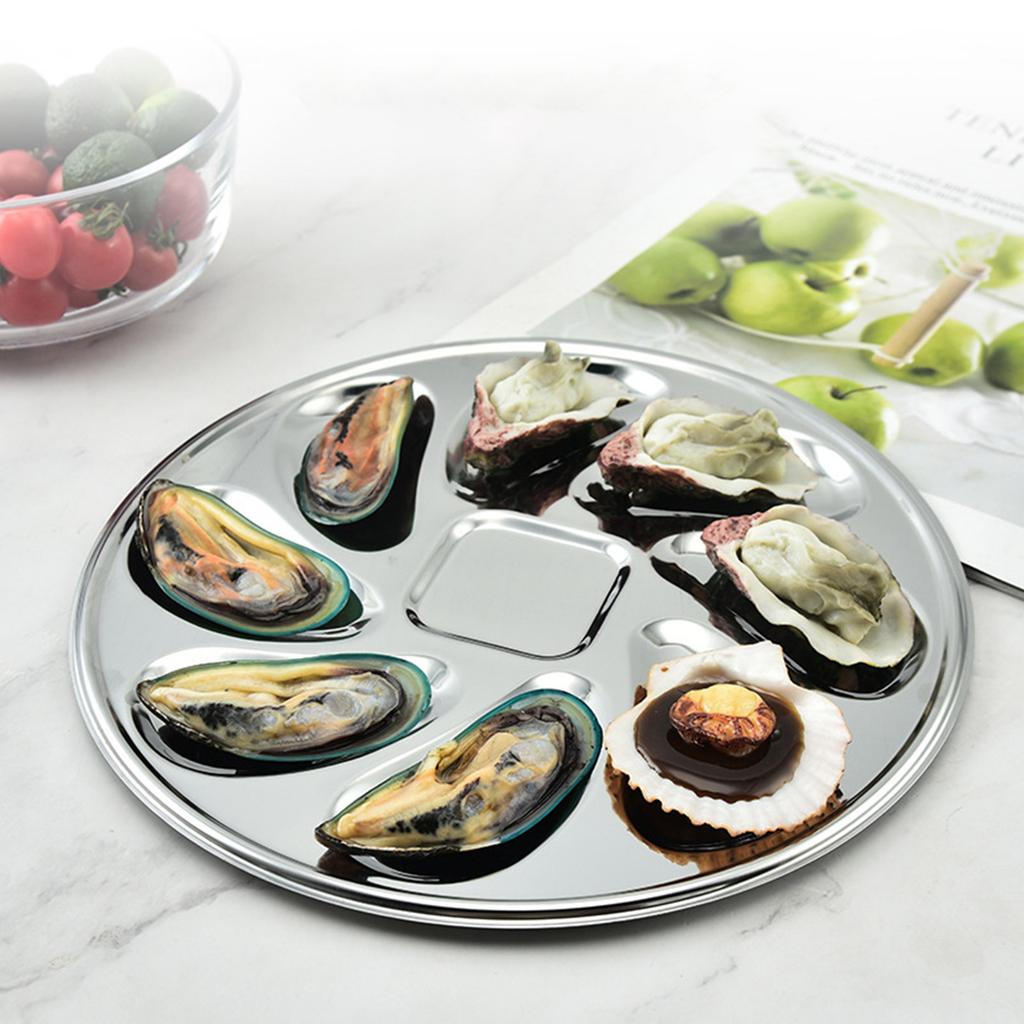 Устойчивый к ржавчине поднос Тарелка для устриц и мидий Поднос для моллюсков Круглая тарелка для морепродуктов Материал из нержавеющей стали для мидий и прочего