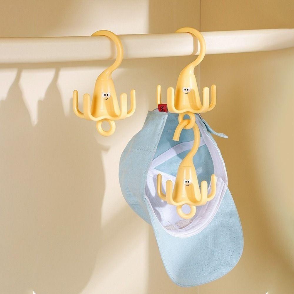 2 Pieces Plastic 360° Rotating Clothes Hook Cartoon Space Saving Rotatable Closet Hooks Decorative Five Claw Hook For Wardrobe