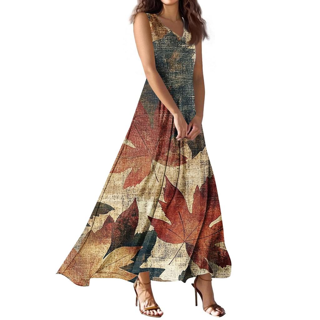 Женское летнее повседневное модное платье с принтом, платье без рукавов с V-образным вырезом