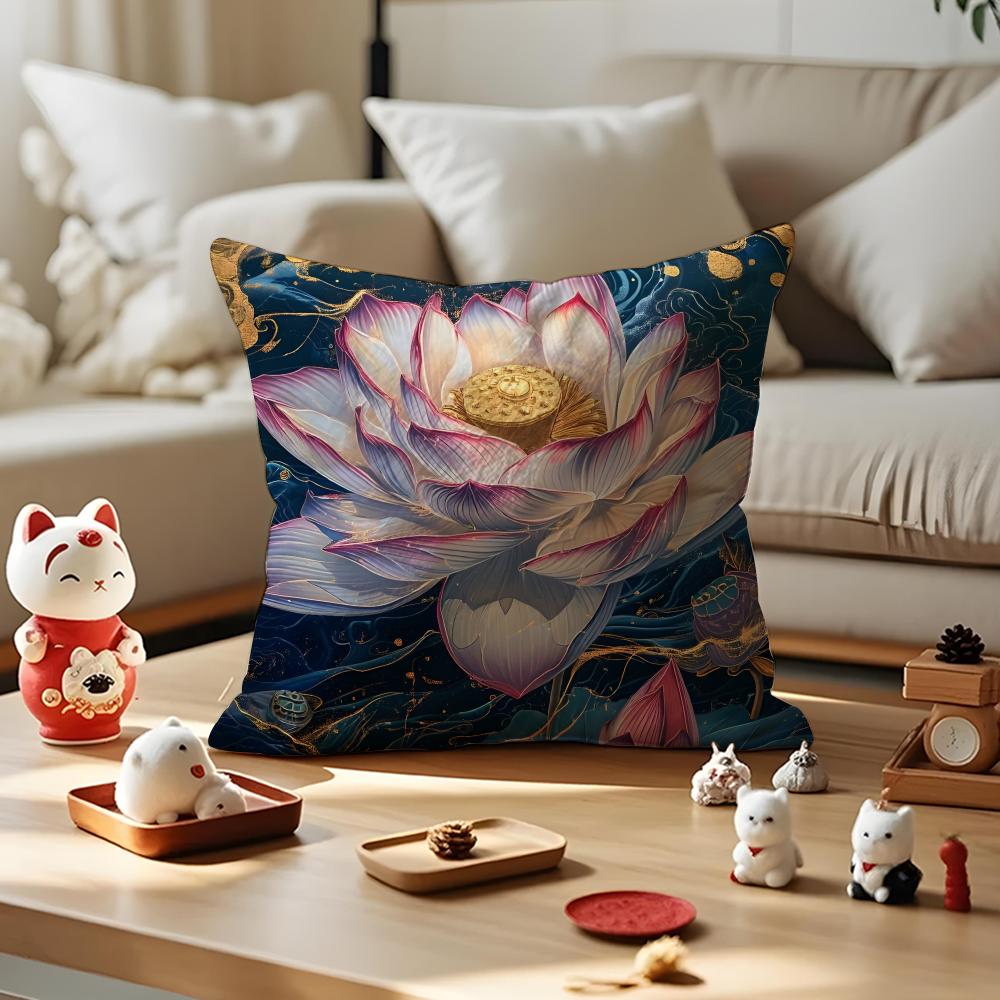 Fashion Lotus Cushion Cover Anti-dustmite Pillowcase Invisible Zipper Silky Short Plush Sofa Cushion Cover