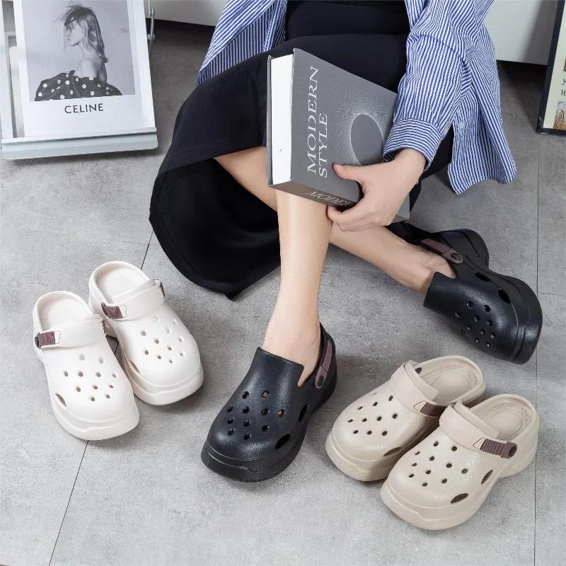 Модные женские клоги на массивной платформе, сандалии-клинья из ЭВА с толстой подошвой для женщин 2025, летние нескользящие пляжные шлепанцы, дышащие садовые туфли