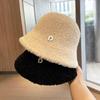 Korean Style Lamb Wool Bucket Hat for Women In Winter Face Showing Small Warm Basin Hat Casual and Versatile Short Brimmed Plush Fisherman Hat