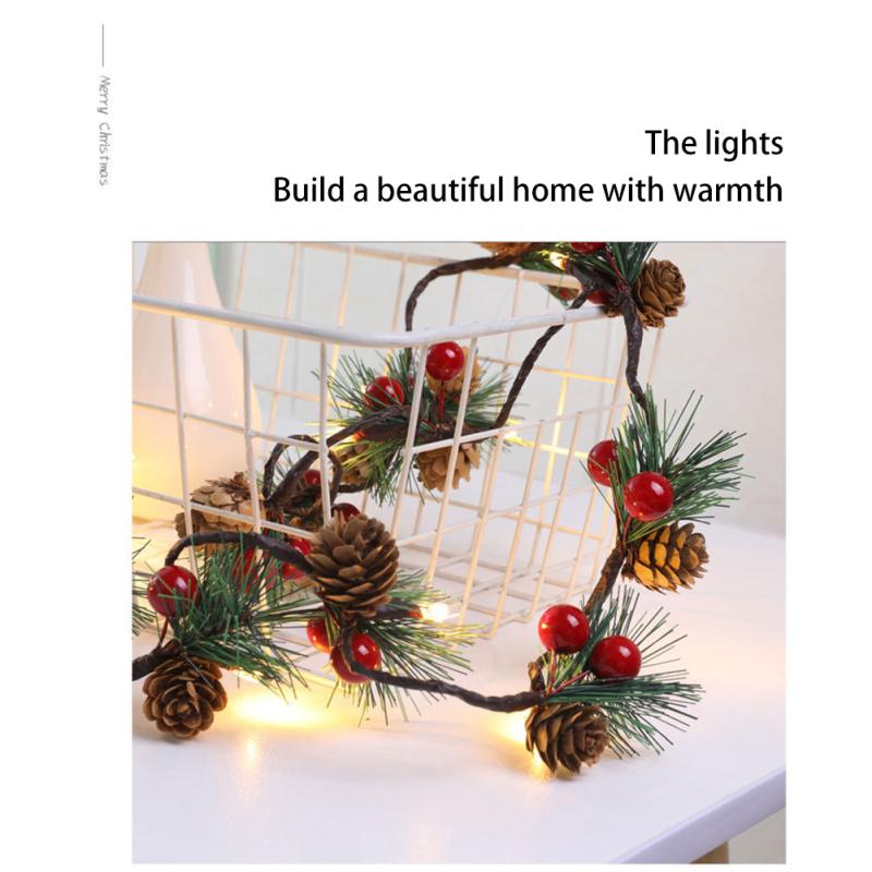 Рождественские светодиодные гирлянды сосновая шишка красные ягоды гирлянда лампа для рождественской вечеринки спальня дерево стол