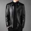 Men's Leather Jacket Autumn and Winter New Medium Business Casual Simple Lapel Short Soft Leather Jacket Men's Clothing