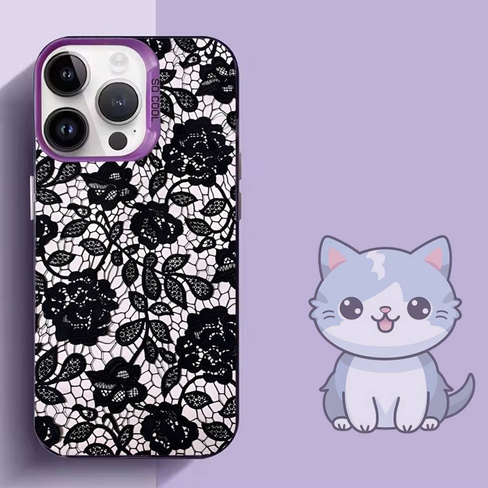 Черный кружевной принт Новый Горячий Чехол Для Телефона Для iPhone 16,15,14,13,12,11,Mini,Pro,SE,MAX,plus,Фиолетовый Матовый Силиконовый Чехол