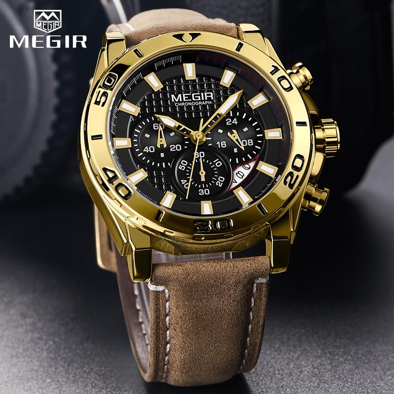 Men's Army Sports Chronograph Quartz Watches Leather Strap Luminous Waterproof Wristwatch Man Relogios Clock 2094 Silver