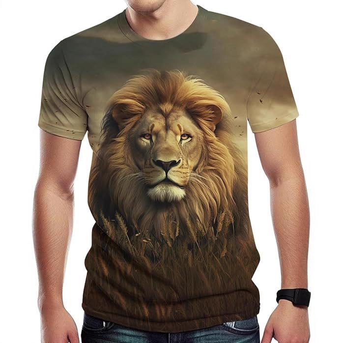 Летний топ с круглым вырезом и 3D-принтом в виде льва, модная повседневная мужская футболка с коротким рукавом
