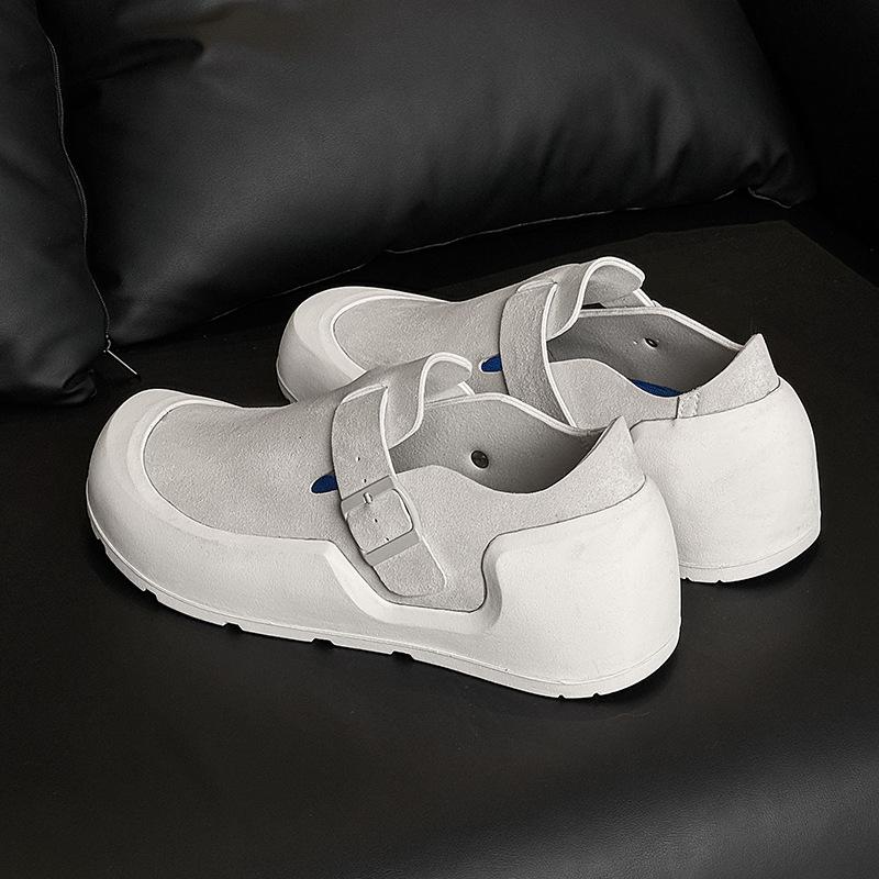 Высокоподошвенные увеличивающие рост Birkenstocks весенние новые уродливо-милые туфли с большой головой кожаные однотонные туфли повседневные кеды Doudou shoes