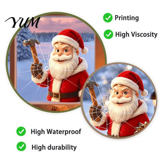 Store Window Display Christmas Santa Claus Static Glass Sticker, Removable Reusable PVC Clings for Living Room Bedroom Holiday Party Decoration Broken
