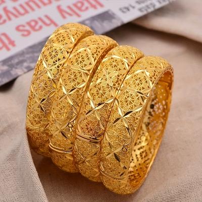 24K позолоченный женский открытый браслет на руку ювелирные изделия невесты роскошный этнический стиль открытый женский свадебный браслет