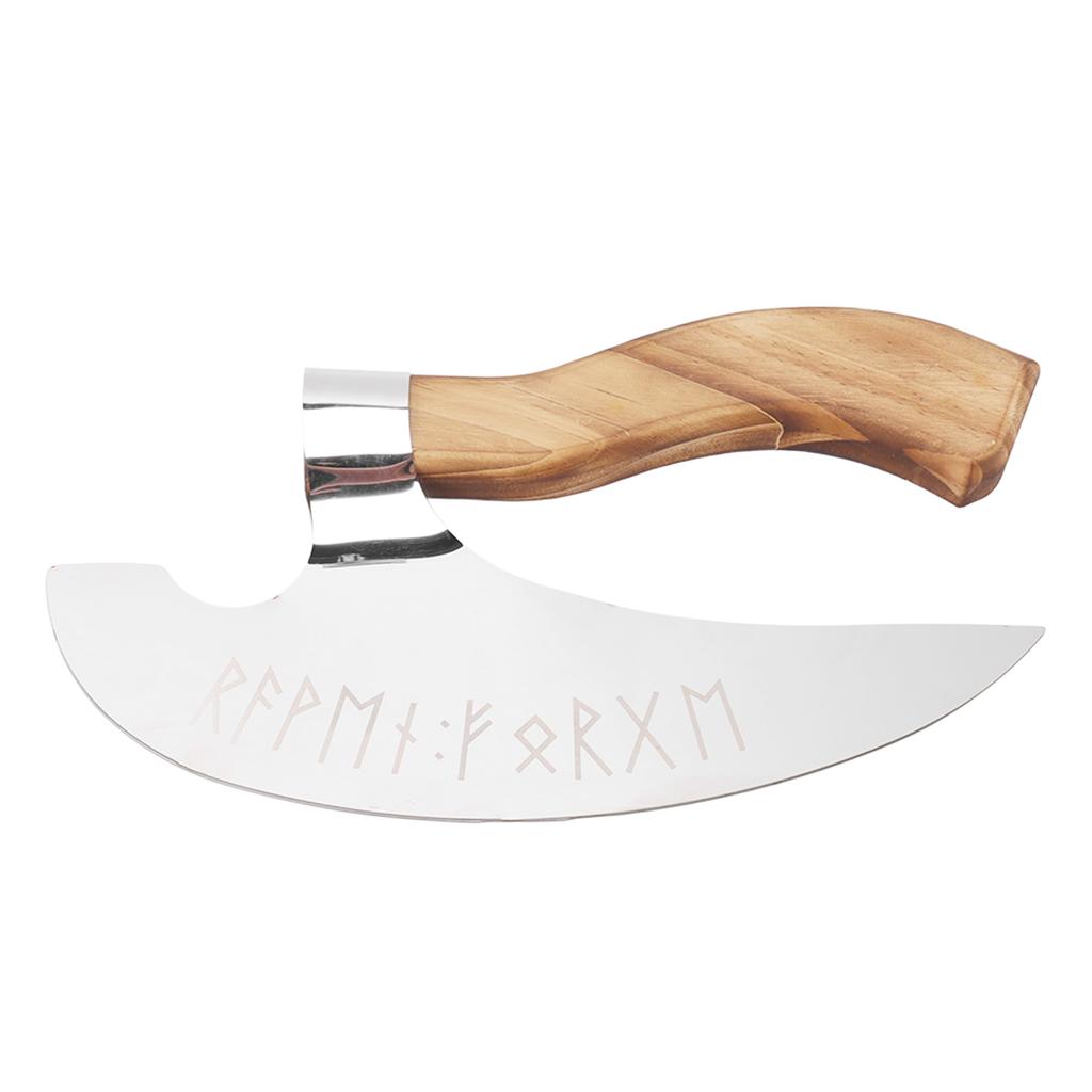 Viking Pizza Axe Handmade Stainless Steel Medieval Pizza Cutter with Pine Wood Handle for Home