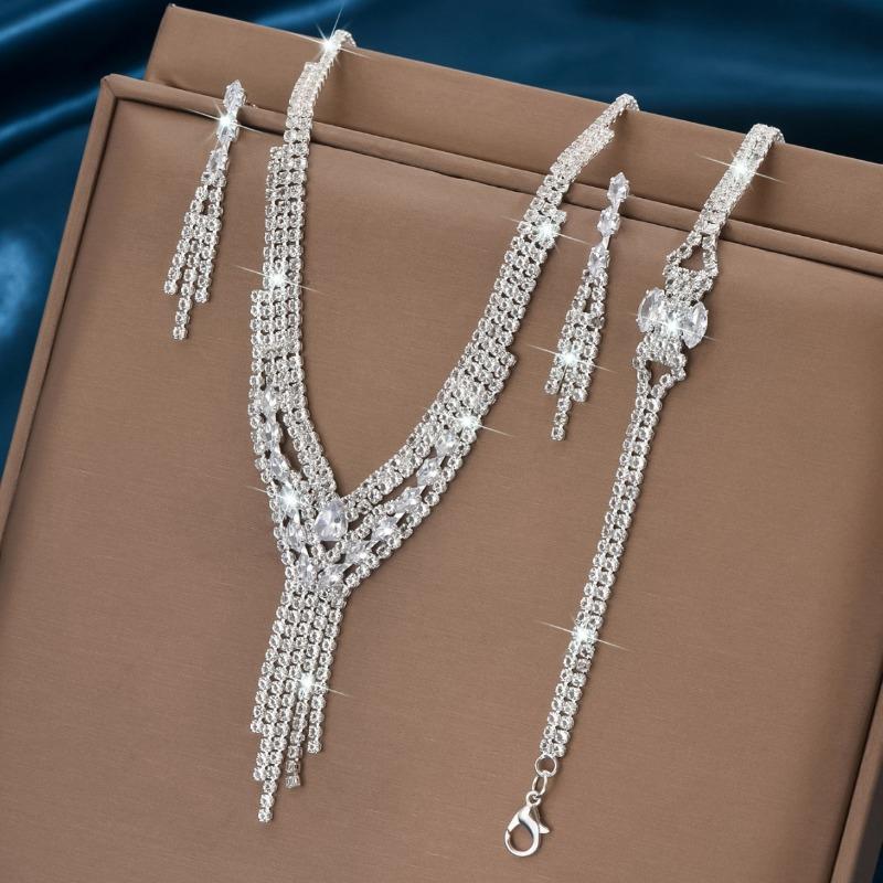 BLINGBAY женский комплект ювелирных изделий, милые романтические свадебные аксессуары, стразы, элегантное ожерелье, браслет, серьги, комплект женских современных ювелирных украшений, подарок