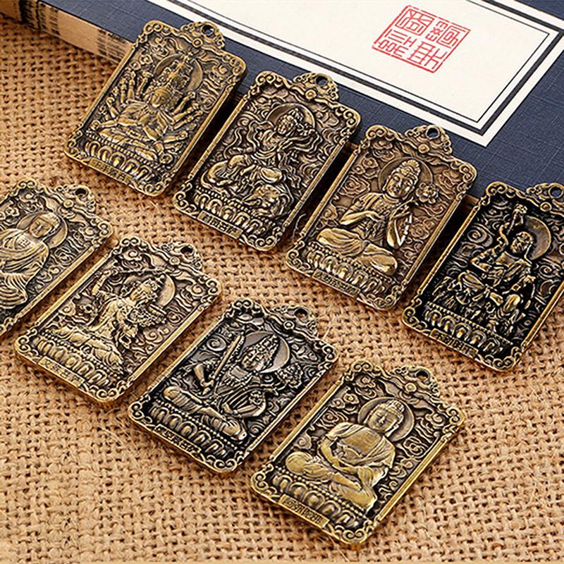 12 Zodiac Buddha Chinese Traditional Brass Key Chain Car Hanging Ornament Dynasty Five Emperors' Coins Cinnabar Gourd Pendant