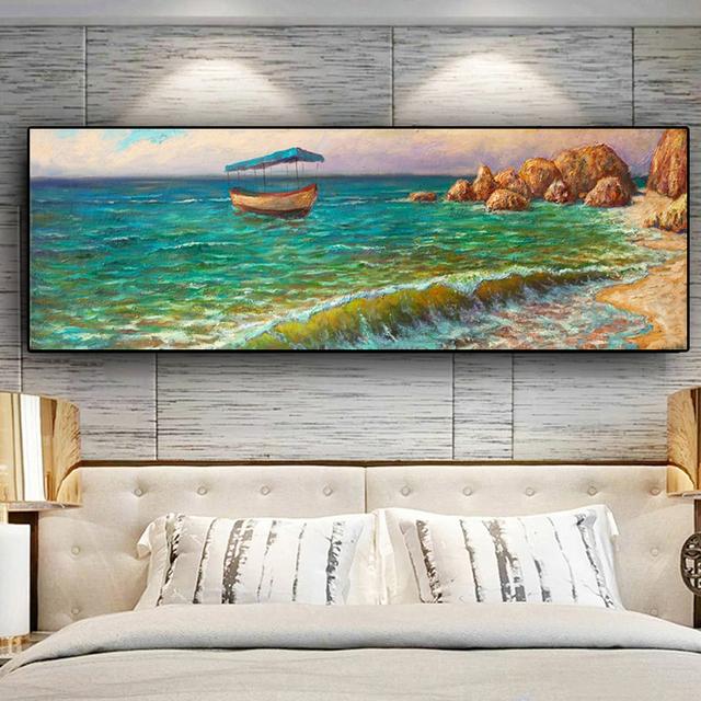 Natural Abstract Boat Landscape Oil Canvas Painting Cuadros Posters and Prints Scandinavian Wall Art Picture Home Decor No Frame