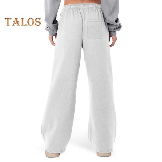 Женские спортивные брюки средней посадки с эластичной резинкой на талии, регулируемые длинные брюки с завязками, однотонные широкие брюки на бархатной подкладке для осени и зимы