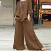 2 Pcs/Set Women Top Pants Set Round Neck Retro Long Sleeves Blouse Wide Leg Elastic Waist Trousers Daily Leisure Loose Outfit