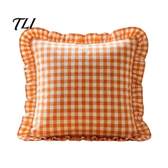 Solid Color Throw Pillows Ruffle Pillow Cover, Cotton Plaid Case with Frill Edge, 18x18 Comfortable Slips Inch 20x12 Decorative Cover for Farmhouse