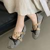 Fashion Women's Ballet Shoes 2025 High Quality Denim Mary Janes Fashion Bow Cross Tied Buckle Designer Flats Comfy Soft Sole Women Shoes
