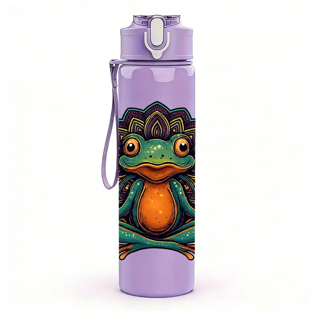 1PC Green Frog Lotus Art Print 750ml Color Plastic Sports Water Bottle Leakproof Flip Straw Lid Suitable for Sports Office Home Use