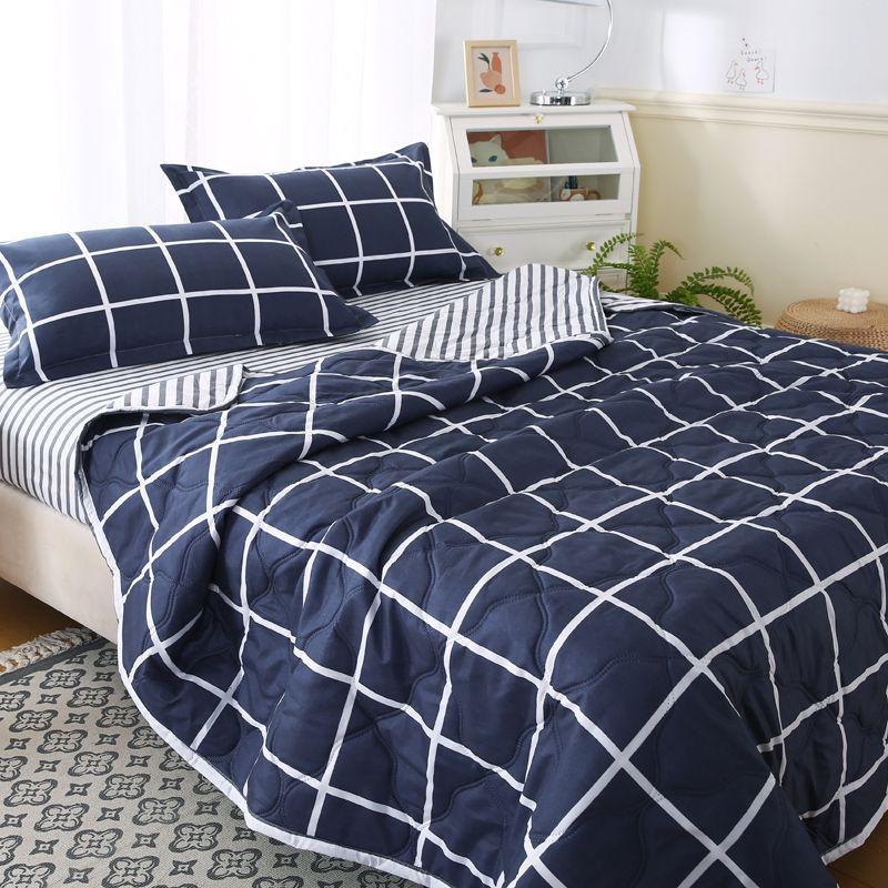 2027 Plaid Summer Cool Quilt Washed Cotton Comfortable Lightweight Air Condition Thin Comforter Simple Feather Blanket for Adults Kid