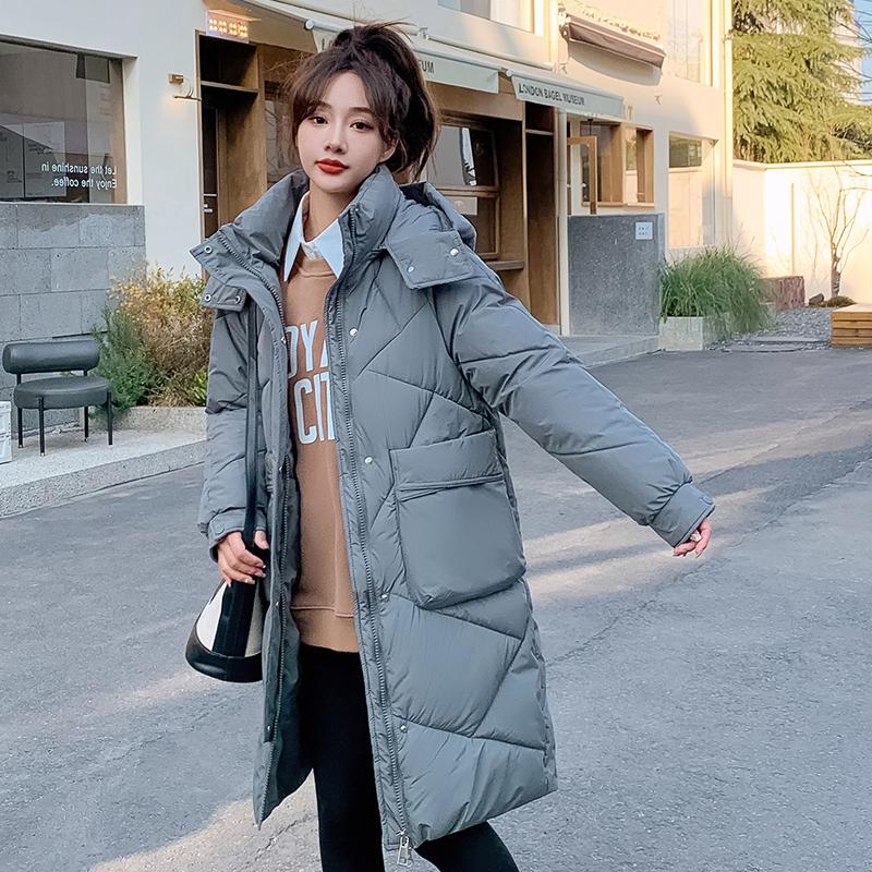 Женская осенне-зимняя однотонная свободная повседневная парка средней длины с капюшоном из ромбической решетки, пальто, куртки и верхняя одежда