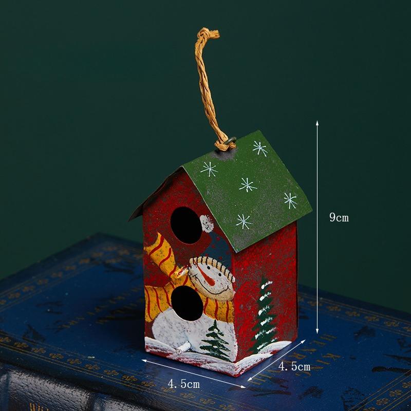 Christmas tin small house pendant 10cm Christmas wind desktop Christmas tree ornament pendant wrought iron decoration